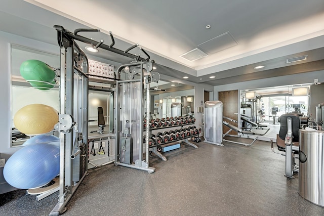 gym with visible vents and recessed lighting