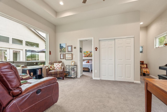 103 Hans Bell Dr, Blanco, TX 78606 - sitting room with carpet, a ceiling fan, and recessed lighting
