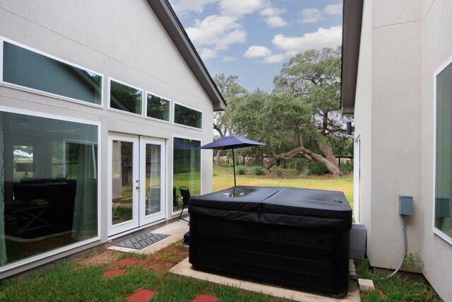 103 Hans Bell Dr, Blanco, TX 78606 - view of patio with a hot tub and french doors