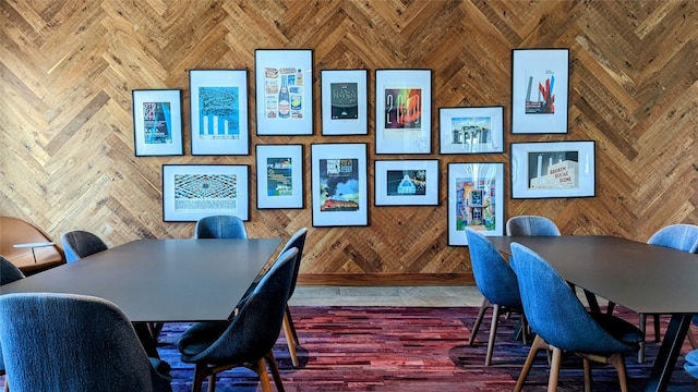 interior space featuring wooden walls