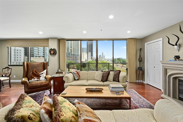 40 N Interstate Highway 35 Unit 8C1, Austin, TX 78701 - living room with wood finished floors, a skyline view, and recessed lighting