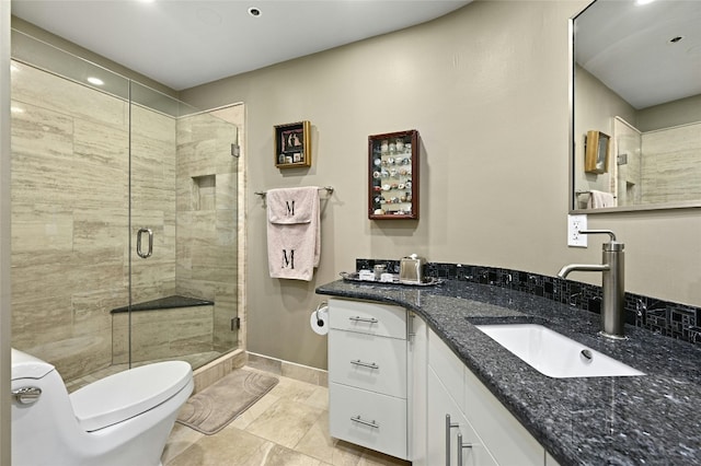 40 N Interstate Highway 35 Unit 8C1, Austin, TX 78701 - bathroom with a shower stall, vanity, recessed lighting, and tile patterned flooring
