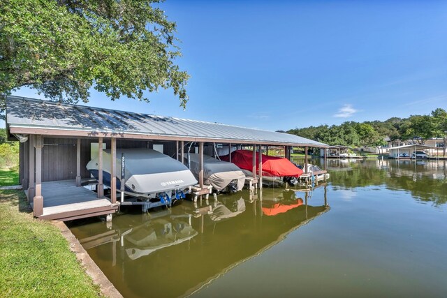 dock area with a water view