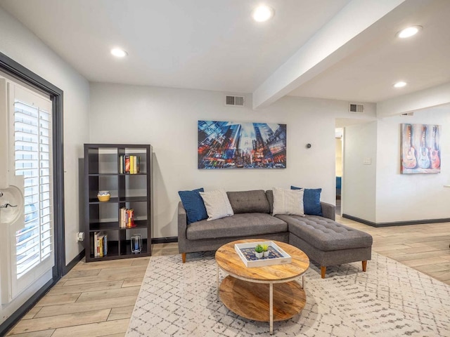 living room with light wood-type flooring