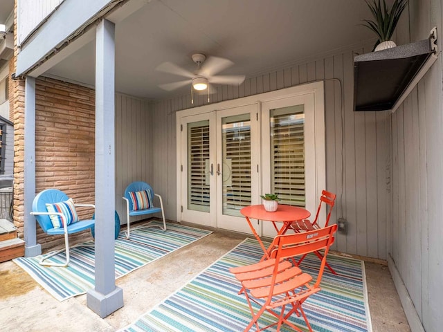 view of patio / terrace with ceiling fan and french doors