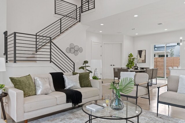 living room featuring light wood-type flooring