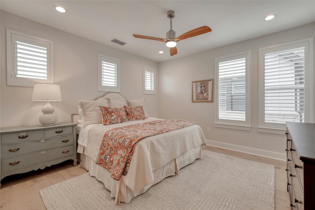 4209 Elevator Dr, Austin, TX 78731 - bedroom featuring light wood finished floors, recessed lighting, ceiling fan, and baseboards