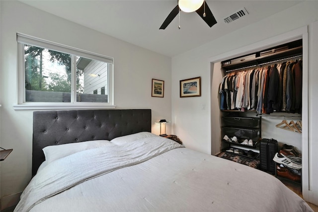 bedroom with a closet and ceiling fan