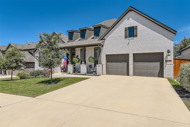 view of front of property with a garage and a front yard