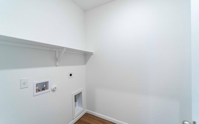 laundry area with hookup for an electric dryer, hookup for a gas dryer, hardwood / wood-style floors, and hookup for a washing machine