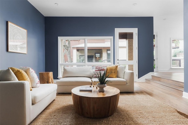 living room with light hardwood / wood-style floors