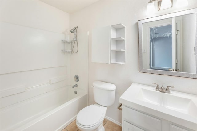 full bathroom featuring vanity, toilet, tile patterned floors, and bathing tub / shower combination