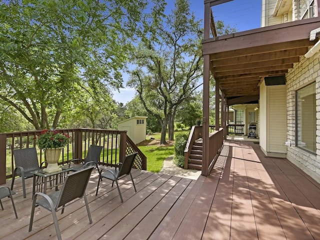 3503 Misty Creek Dr, Austin, TX 78735 - deck featuring a storage shed