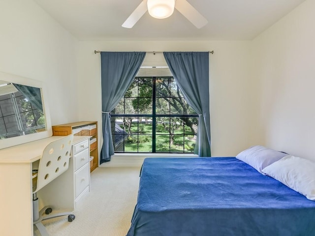 bedroom featuring carpet and ceiling fan