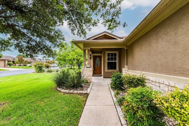 entrance to property featuring a yard