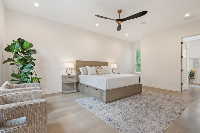 bedroom featuring ceiling fan