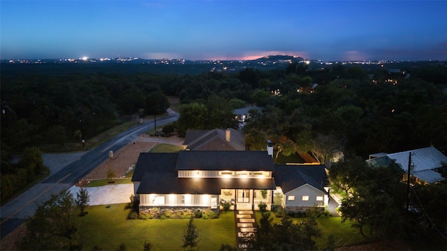 view of aerial view at dusk