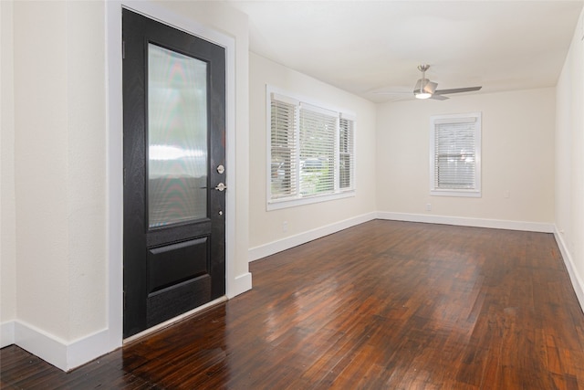 entryway featuring ceiling fan and dark hardwood / wood-style flooring