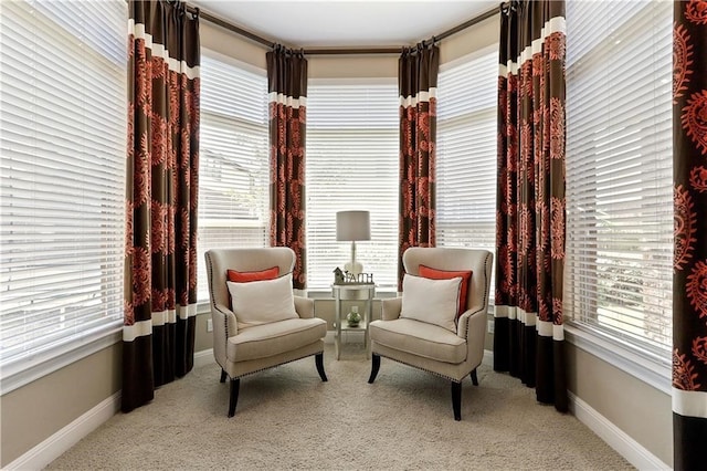 sitting room featuring light carpet and plenty of natural light