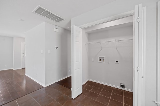 laundry area featuring washer hookup, hookup for an electric dryer, and dark wood-type flooring