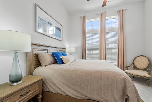 bedroom featuring carpet flooring and ceiling fan