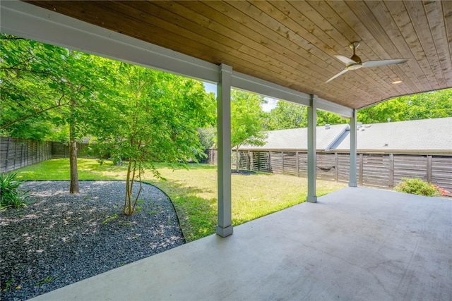 view of patio featuring ceiling fan