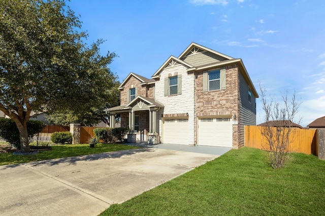 craftsman-style home with a garage and a front lawn