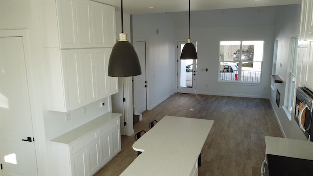 interior space with dark wood-type flooring