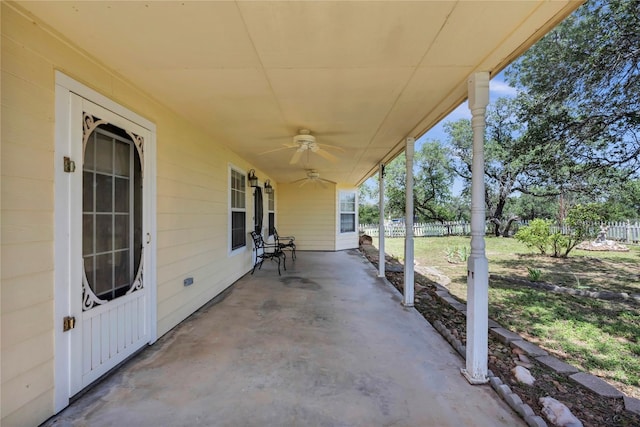 view of patio / terrace featuring ceiling fan