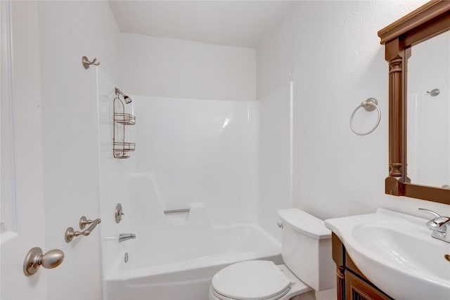 full bathroom with shower / bathing tub combination, vanity, and toilet