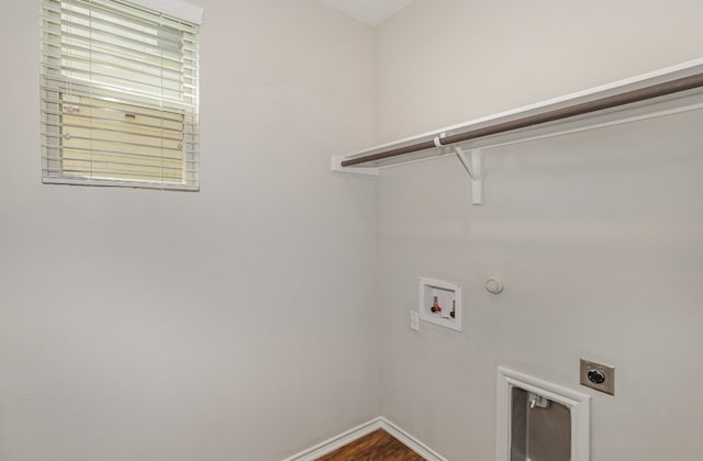 laundry room with washer hookup, wood-type flooring, gas dryer hookup, and hookup for an electric dryer