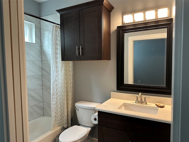 full bathroom featuring vanity, toilet, and shower / bath combo with shower curtain