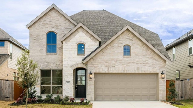 french provincial home with a garage