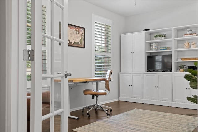 home office featuring dark hardwood / wood-style floors