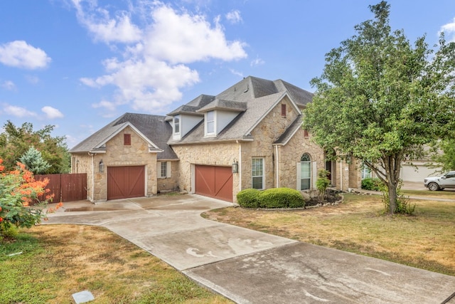 view of front of property featuring a garage and a front lawn