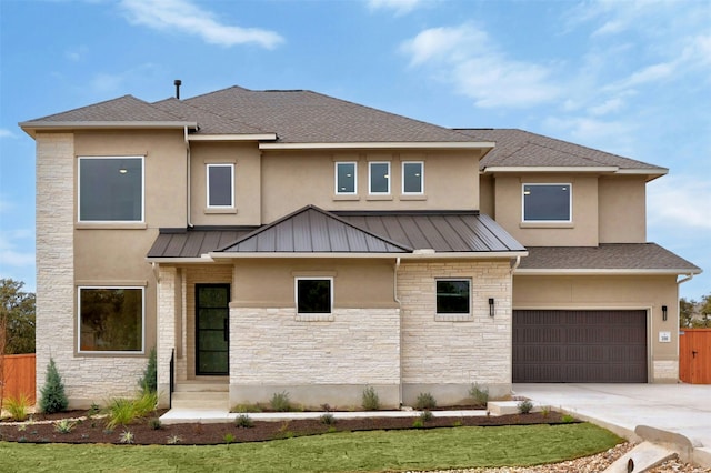 prairie-style home with a garage