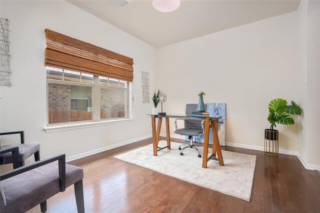 office space featuring dark wood-type flooring