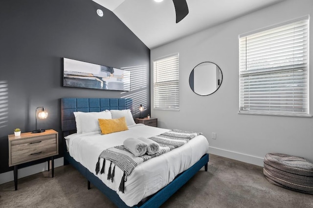 6217 Clovis St Unit B, Austin, TX 78741 - carpeted bedroom with lofted ceiling, baseboards, and a ceiling fan