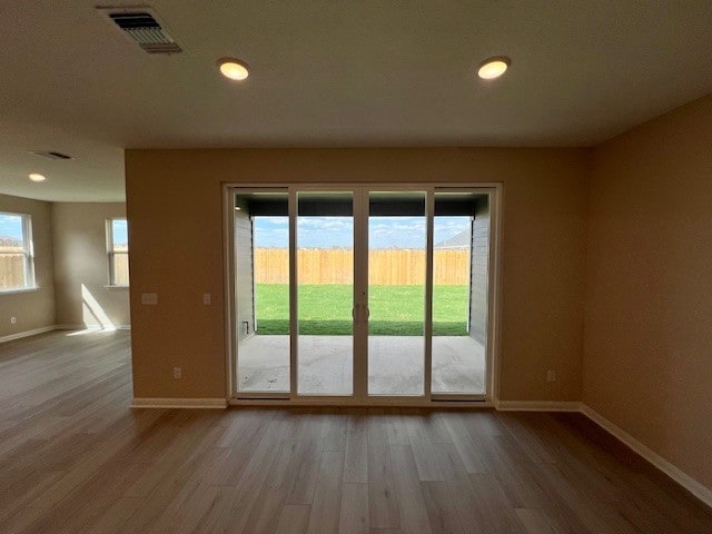 entryway featuring plenty of natural light and wood-type flooring