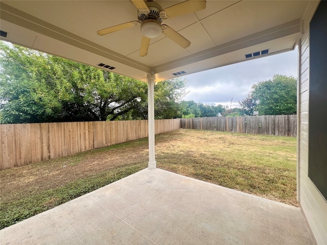 view of patio / terrace featuring ceiling fan