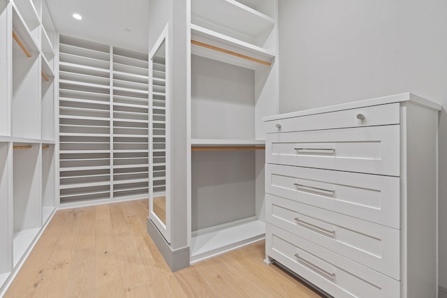 spacious closet with light hardwood / wood-style floors