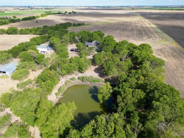 bird's eye view featuring a water view and a rural view