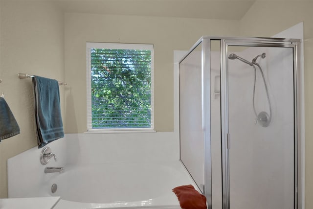 bathroom with plus walk in shower