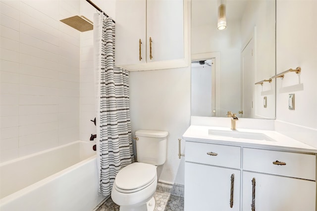 full bathroom with shower / bath combo, toilet, and vanity