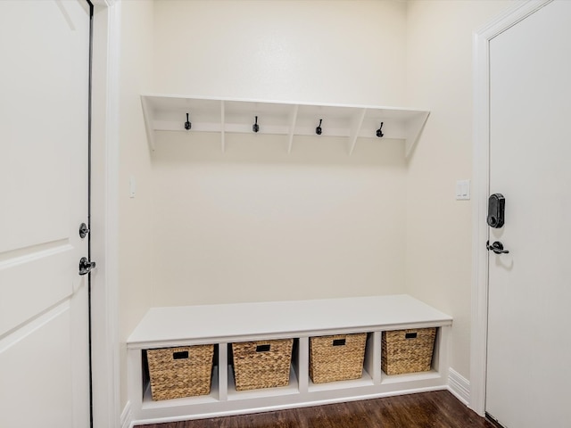 mudroom featuring dark wood-type flooring