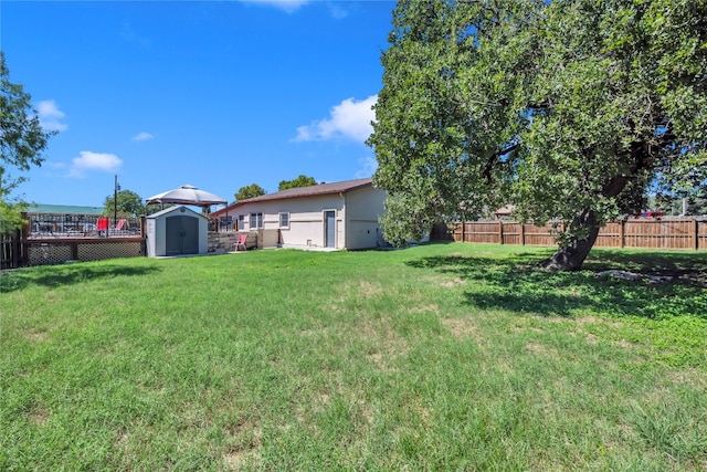 view of yard featuring a storage unit