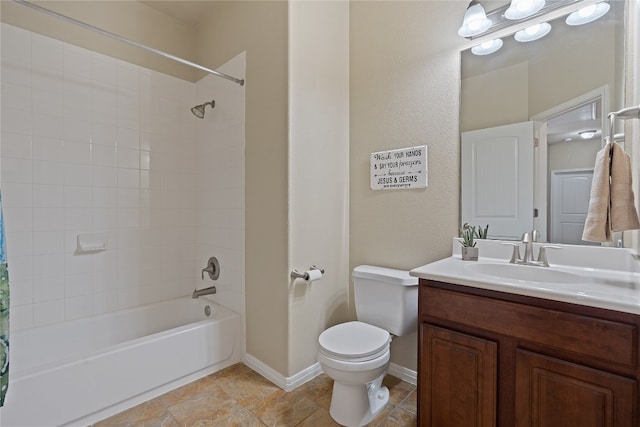 full bathroom featuring vanity, toilet, and shower / tub combo with curtain