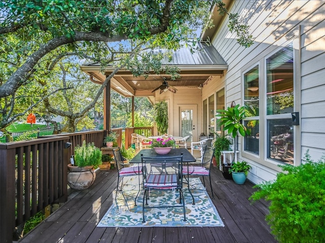 wooden deck with ceiling fan