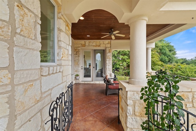 view of patio / terrace with ceiling fan and french doors