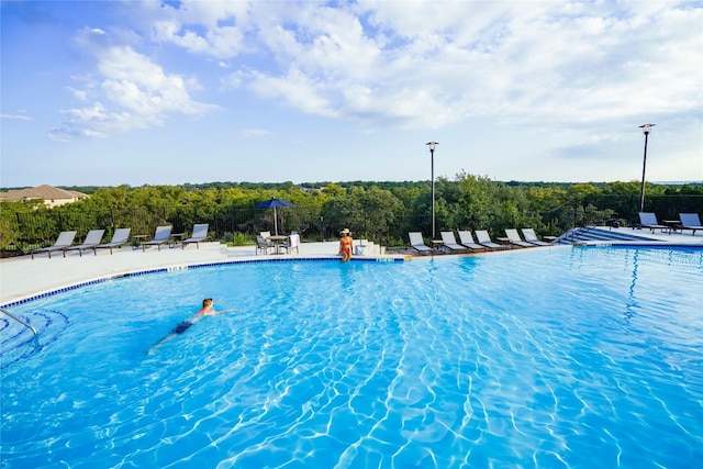 view of swimming pool with a patio